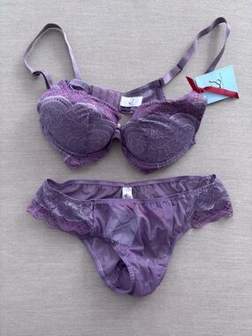 The Little Bra Company Ethel Bra and Panty Set 36A/Medium Lavender NWT